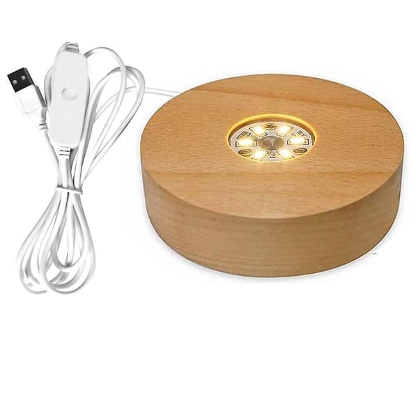 Solid træ lampefod stand, roterende display stand, genopladeligt tilbehør, LED-lys