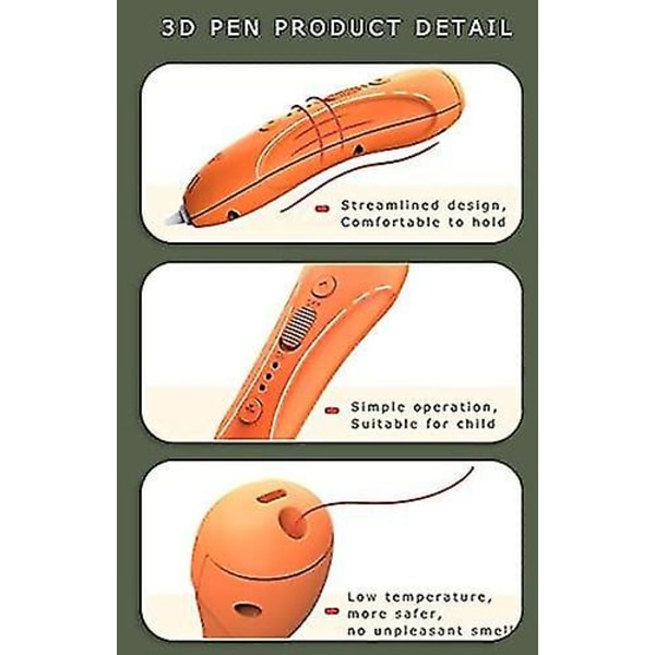 3d-penna, 3d-utskriftspenna, 3d-ritpenna med låg temperatur, 3 färger 9m Pcl filament 3d-penna