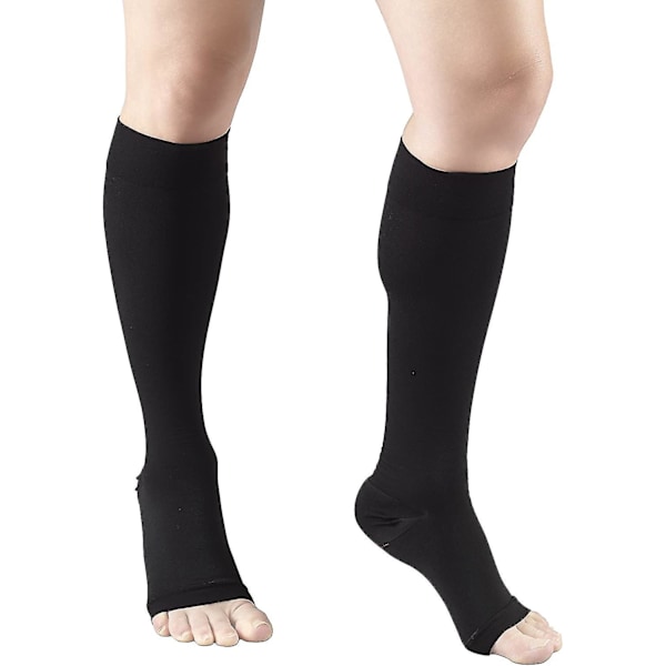 30-40 Mmhg Kompressiosukat Miehille Ja Naisille, Polven Pituus, Avoin Varvas, Musta, 3x-Suuri