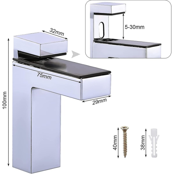 4 stk Justerbare Hyllebraketter i Glass, Hylle Støtte Veggbrakett Solid Sink-Legering Krom