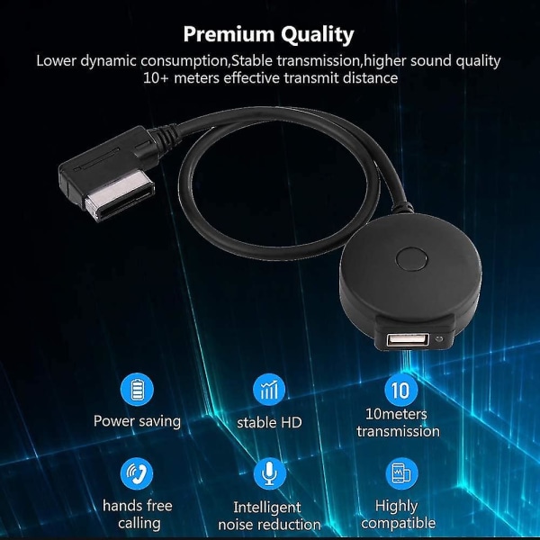 Auton Ami Mdi Bluetooth-äänen ja Aux-naarasliittimen USB-sovitinkaapeli A4 A6 Q5 Q7:lle jälkikäteen 2009 (1 kpl musta)