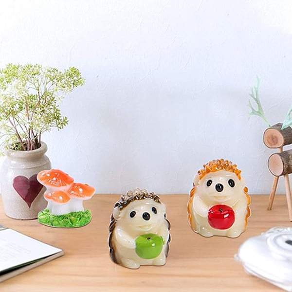 5 st Miniatyr Kaninfigurer Harts Mini Igel och Svamp Mikrolandskapsdekoration Fairy Garden Tillbehör för Skrivbord Mikrolandskap Växtkrukor