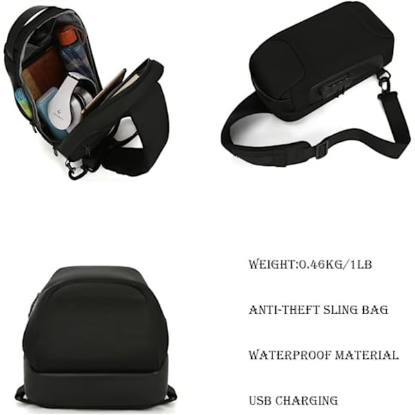 Antistöld Taktisk Enstaka Axel Bröstväska med USB-laddning Herrar Vattentät Resa Enstaka Axelväska Messenger Väska Vandring Camping Cykling Ryggsäck