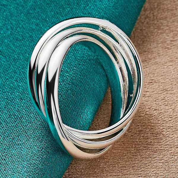 925 Sterling Sølv Tre Ringe Ring Mode Smykker Størrelse 6-10 9