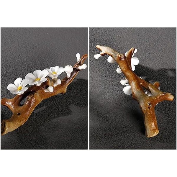 Creative Handmade Ceramic Plum Branch Incense Burner, Incense Stick Holder with (White)