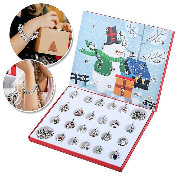 Julekalender med 24 charms til gør-det-selv halskæde og armbåndssæt til jul