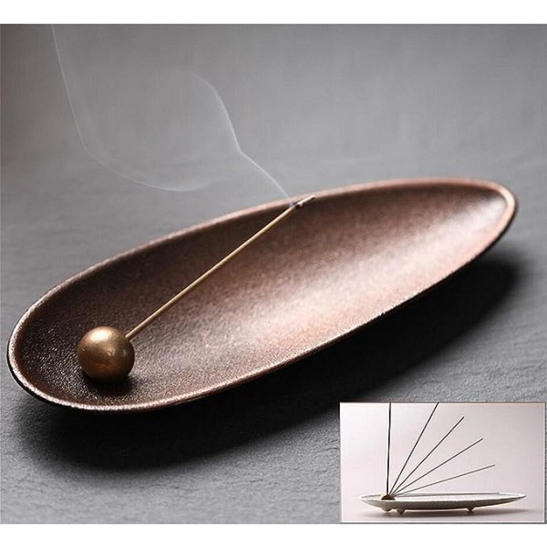 Rökelsehållare i metall i brons för pinnar, rökelsestickare, askuppsamlare för rökelse för yoga, meditation och heminredning (brons)