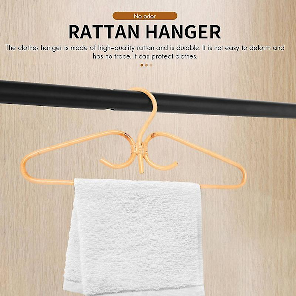 2 kpl Rattan-vaateteline, luonnollinen rotinki, käsin kudottu, 3 telinettä, vaatekoriste, 40x20cm