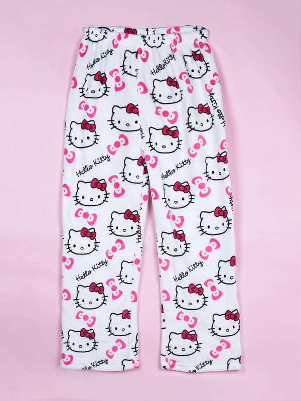 Hello Kitty Kat Flannel Bløde og Varme Lange Pyjamasbukser til Efterår og Vinter - Unisex Skull Hello Kitty XXL