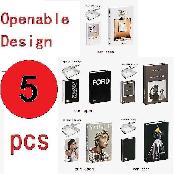 5-pack öppningsbara falska böcker heminredning falska böcker modebok låda rumsdekoration jul accessoar