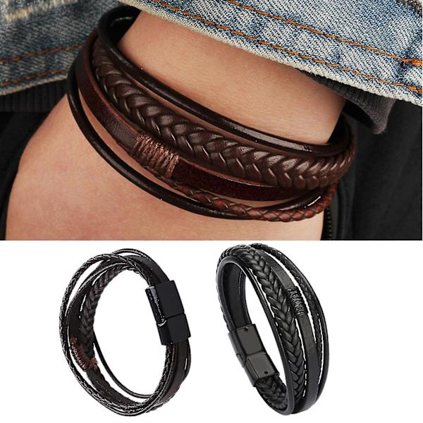 Läderarmband för män, flätad brun rustik present till pappa, fars dag, armband