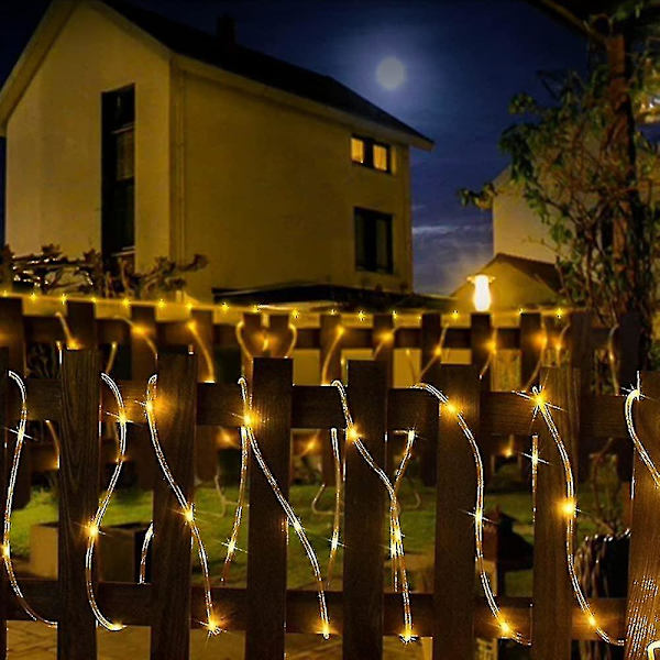 Wabjtam Varmt Hvit Solcelle-Taulys LED Tau Rør 7 meter 50 LED Solcelle-Feelyss