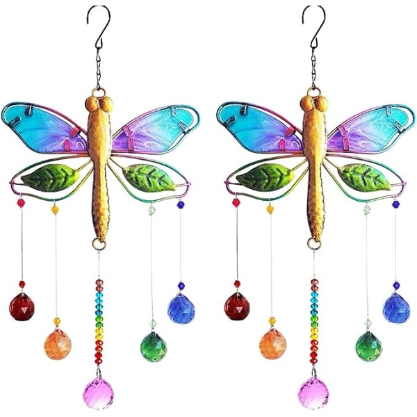 Dragonfly Suncatcher med krystalkugle, Dragonfly Vindueshængende Crystal Suncatcher Ornament til havens boligindretning