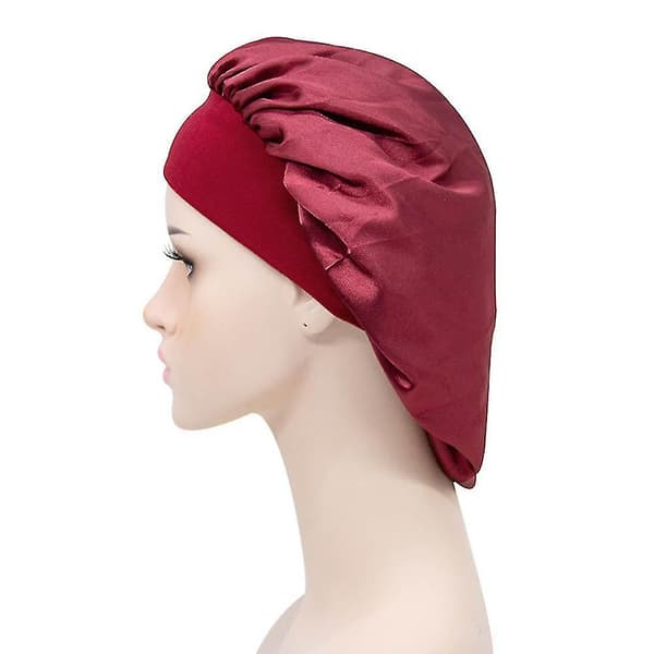 Mote Shower Caps Elastisk Satin Bonnet Sovehette Kvinner Silke Natthette Bred