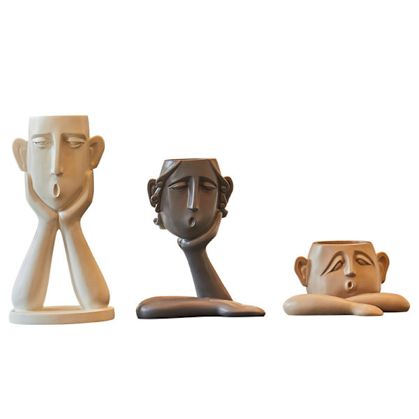 3 st Resin Familj Ansikte Resin Staty, Skulpturer Heminredning Modern Gåva, Sukkulenter Växtkruka, Resin Ansikte Kruka för Inomhus Dekorativ, Resin Figur Staty
