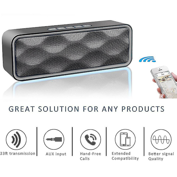 Bluetooth-högtalare, bärbar trådlös högtalare för utomhusbruk (silvergrå)
