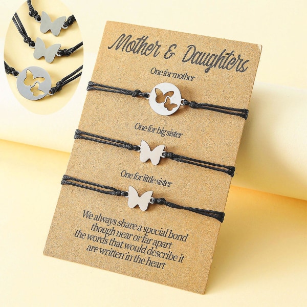 3 stykker sommerfugl morsdag foreldre barn kort veving armbånd flott gave
