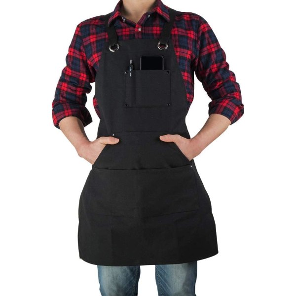 16 oz lærredsforklæde til mænd - Sort kraftigt arbejdsforklæde til tømrere, træarbejdere, smed, grill, værksted (2 pakke)