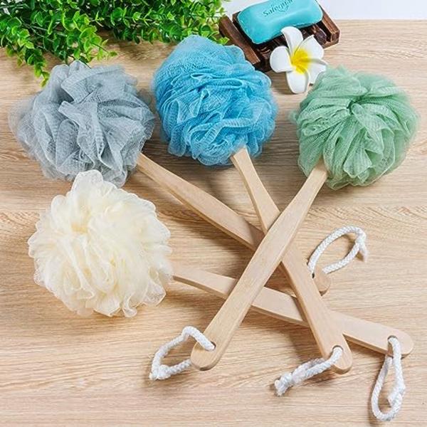 4-pack stor Bath Puff Loofah Svamp med L??ngt handtag Dusch Loofah, Bad ...