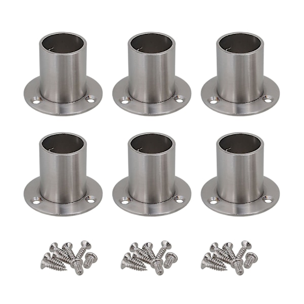 6x Flangfäste i rostfritt stål för 25 mm garderobsstång