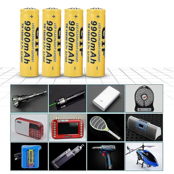 4 stk lommelykt batteri Gif 9900mah 18650 oppladbart batteri gult