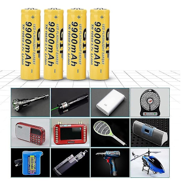 4 stk. lommelyktbatteri Gif 9900mah 18650 oppladbart batteri gult