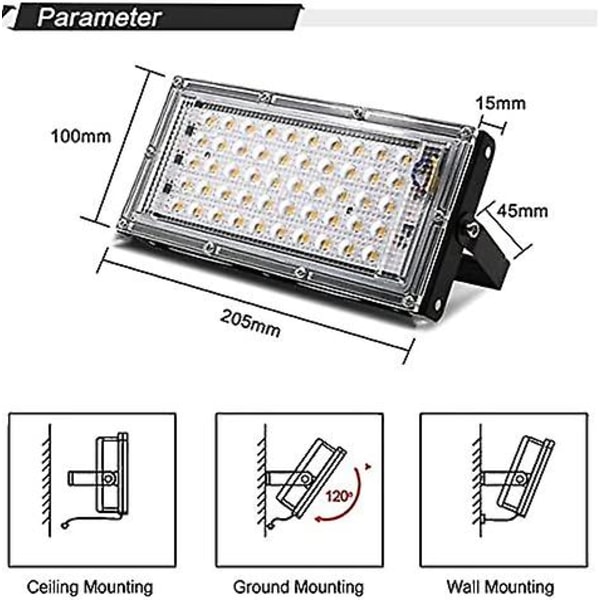 4-pakning Ultra Bright Ip66 Vanntett Utendørs LED Flomlys For Gård, Garasje, Sportsbane (50w)