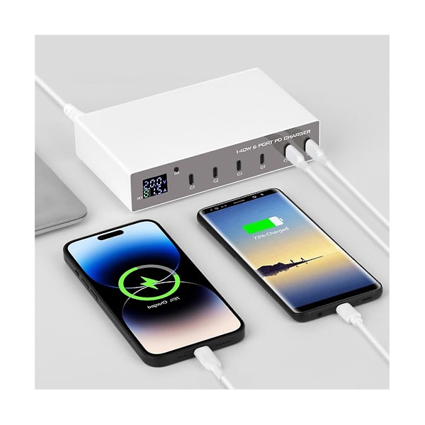 140W 6-i-1 PD-laddare Snabbladdning 3.0 USB-C Snabbladdningsstation Laddning för Laptop Typ C 30W E
