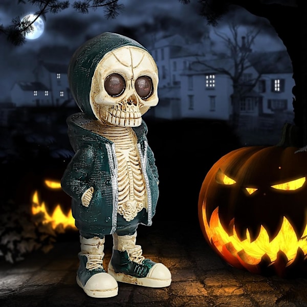 Coola Retro Skelettfigurer, Halloween Gotisk Dekoration Skalle Hartsstaty, Söt Halloween Prydnad för Hemmakontor C