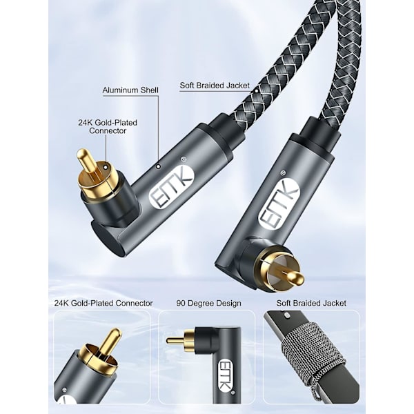 Subwoofer Kabel, Digital Audio Koaksialkabel, RCA Forgyldt Stik, Kabel Til Subwoofer, AV Receiver, Forstærker, Hjemmekino