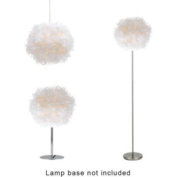 Hvit fjær taklampe - Ikke-elektrisk skjerm - Skjerm med reduksjonsring - Hengelampe for stue, spisestue - 30 cm