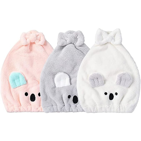 Söt Koala Hårtorkningshanddukar Barn Hårmössa, 3 Pack Mikrofiber Hårtorkningshandduk Wrap för Kvinnor Flickor (Koala)