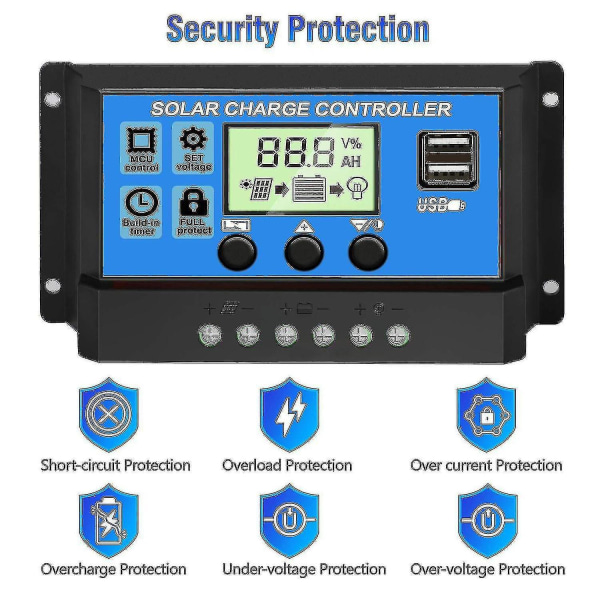 Solcellelader 10a/20a/30a Solcellepanel Batteri Intelligent Regulator