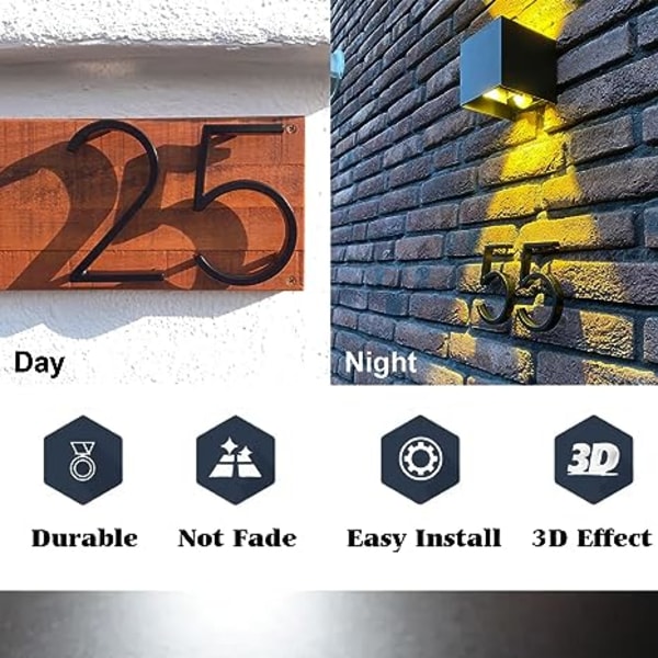5 tommer flydende husnummer til udvendigt - maksimal rustbeskyttelse Moderne husnumre, zinklegering skyggenummer med neglesæt dekoration til udendørs Gard