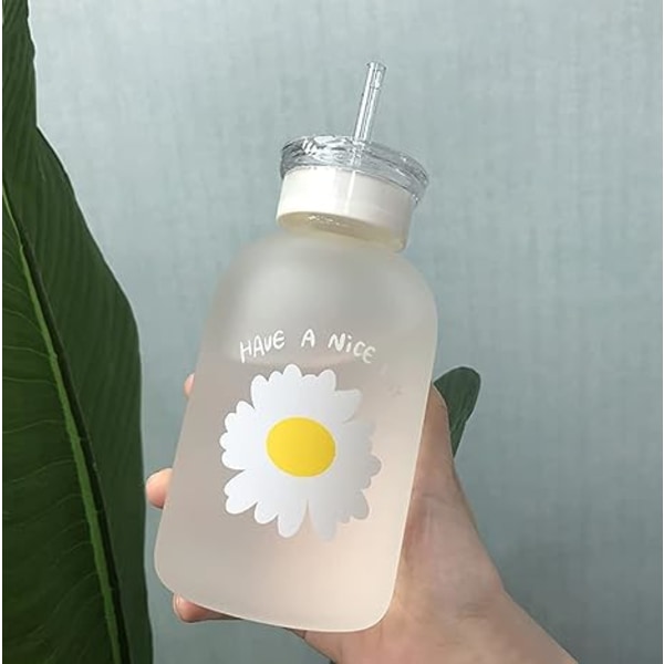 450 ml mælkesaft sød vandflaske med vægt 2 låg Lille tusindfryd Mat bærbar gennemsigtig vandkop glasflasker Creative Handy Cup (Mat 1 flowe