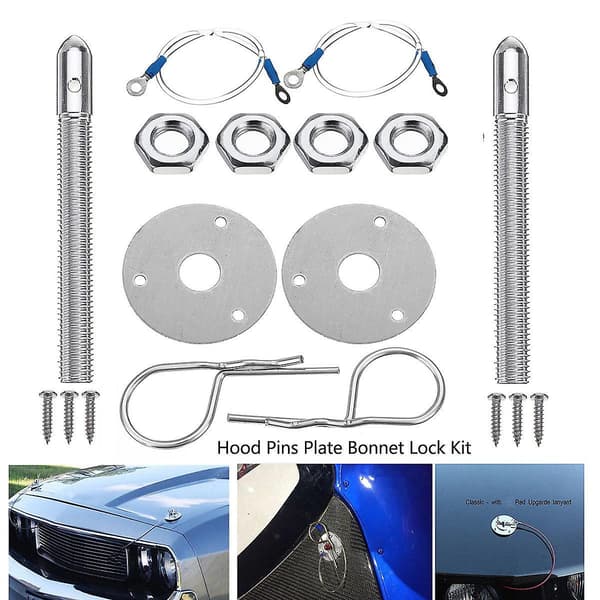 Universal Montering Hætte Stift Lås Lukning Kit Racing Bil Alloy Sølv