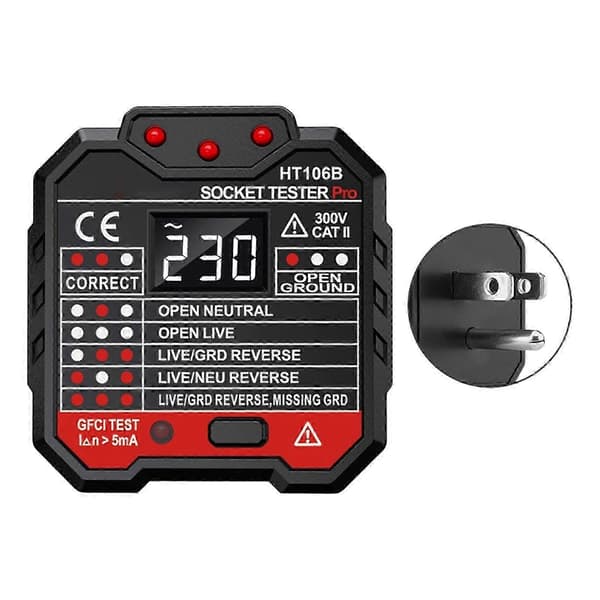 Multifunksjonell stikkontakttester med LCD-spenningsdisplay og kretsbryterfinner Elektrisk tester Flerfarget US regulations