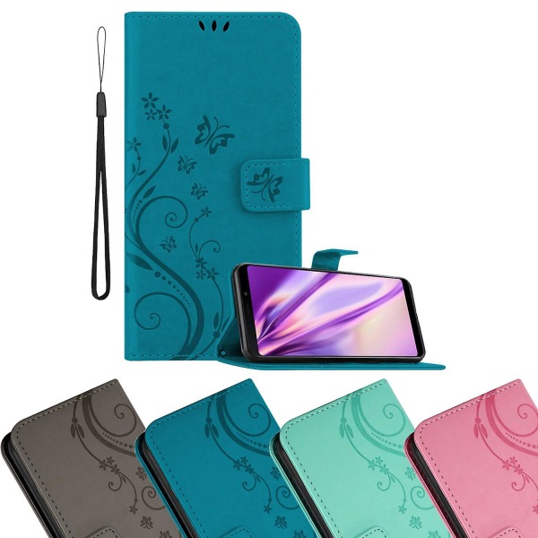 Samsung Galaxy A9 2018 Cover Case Case - kukkakuvio ja telinetoiminto sekä korttipaikka