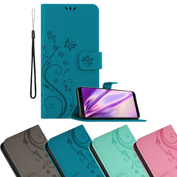 Samsung Galaxy A9 2018 Cover Case Case - med blomstermønster og stativfunktion og kortplads