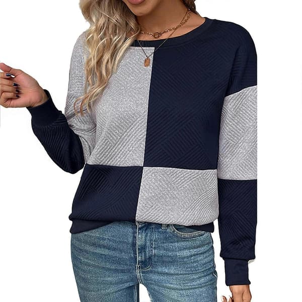 Løstsiddende langærmet farveblok-tekstureret sweatshirt til kvinder Sort M Black M