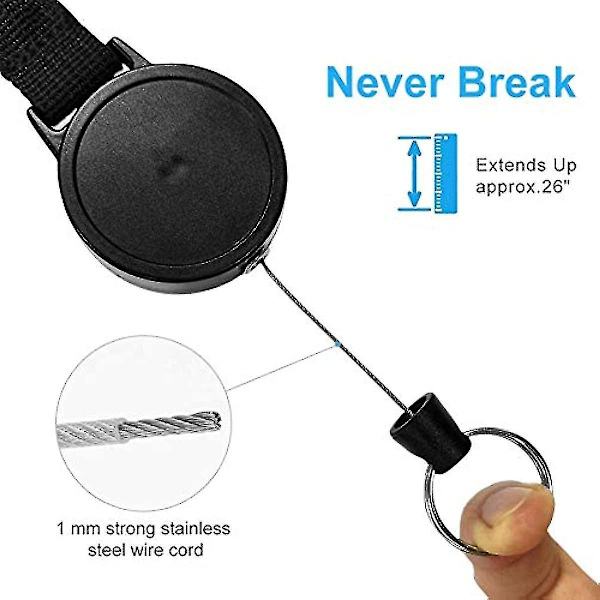 Tuakimce 2 stk. Retractable nøkkelring Heavy Duty Retractable nøkkelring Utvidbar nøkkelring med ståltrådtau Retractable Id Ba