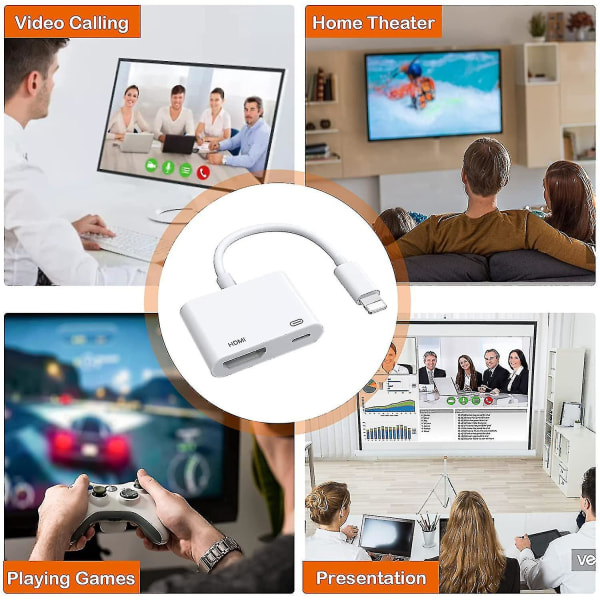 HDMI Adapter til iPhone, 1080p Digital AV Adapter til iPhone til TV, Plug & Play Forbindelse Kompatibel med iPhone 12/11 /x /xr /xs /7p/8p