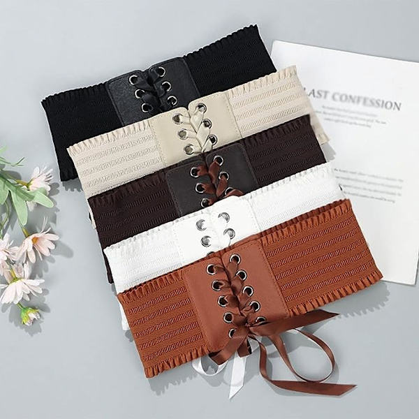 Kvinnor Stretch Spänne Korsett Bälte Dam Bred Tassel Elastisk Hög Midja Klänning Bälte Rosett Midjeband Tillbehör (Färg : C, Storlek : 1)