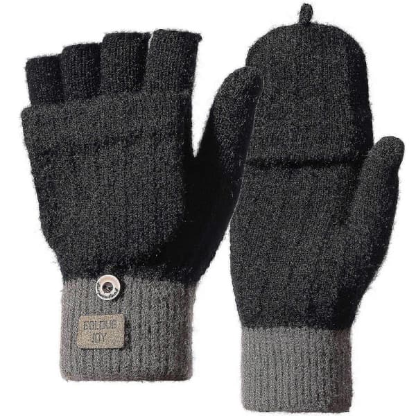 Vinter touchscreen handsker til damer, strikkede fingerbeskyttere, varme vinterhandsker (sort)