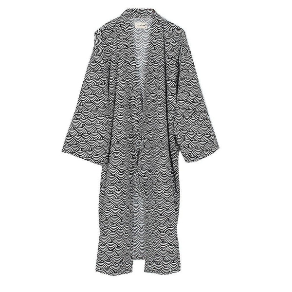Miman Herr Yukata Mörk Vågig Kimono Robes Khan Robe Dämpade kläder Pyjamas storlek L