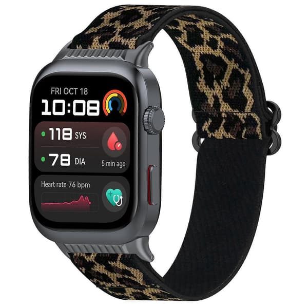 För Huawei Watch D2 Klockarmband Nylon Flätat Elastiskt Skjutlås Spänne Andningsbart Armband Leopard Print