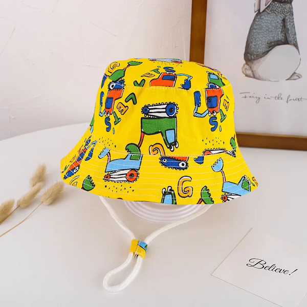 Vauvan pojat tytöt sarjakuva kalastajan hattu kesä ulkona UV-suoja ämpäri hattu excavator yellow 52cm
