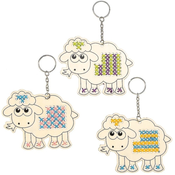 5 kpl söpö sarjakuva puinen lampaan ristipisto itse tekemä avaimenperä avaimenperä askartelulahja