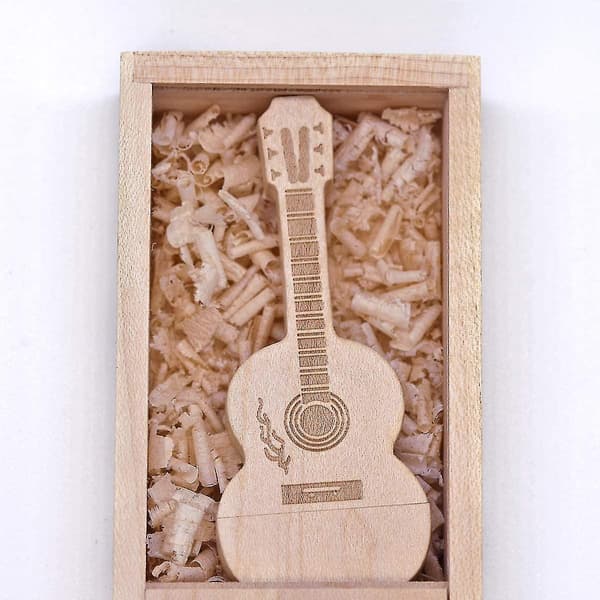 Gitarr USB-minne av lönnträ, trä-tumme, gitarrgåvor, nyhet (32 GB, valnöt)