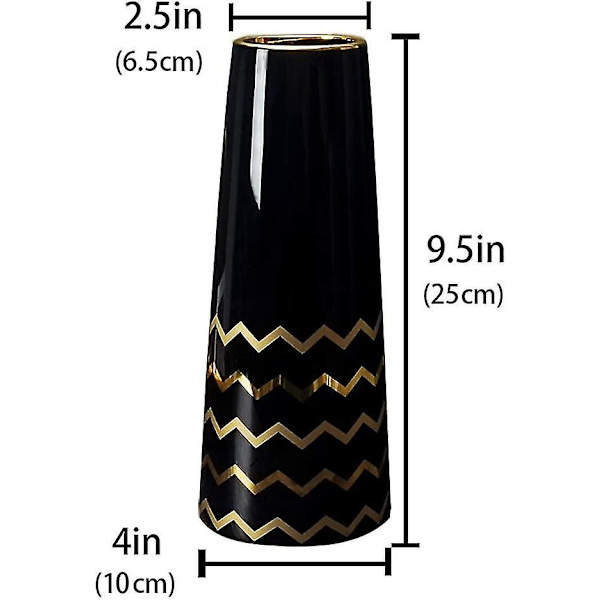 25cm Blomster Vase Sort Guld Keramisk Høj Design Dekorative Vas Til Hjem, Fest, Bryllups Midtpunkt